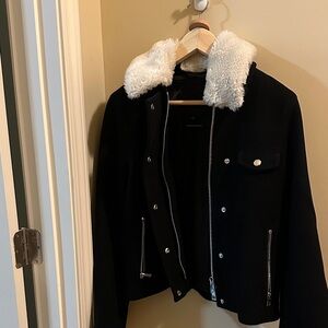 Women's Black Jacket with White Fur Collar